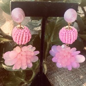 New Acrylic FLOWER BEADED EARRINGS ⭐️ROSE PINK  Trendy Dangle Drop Pierced